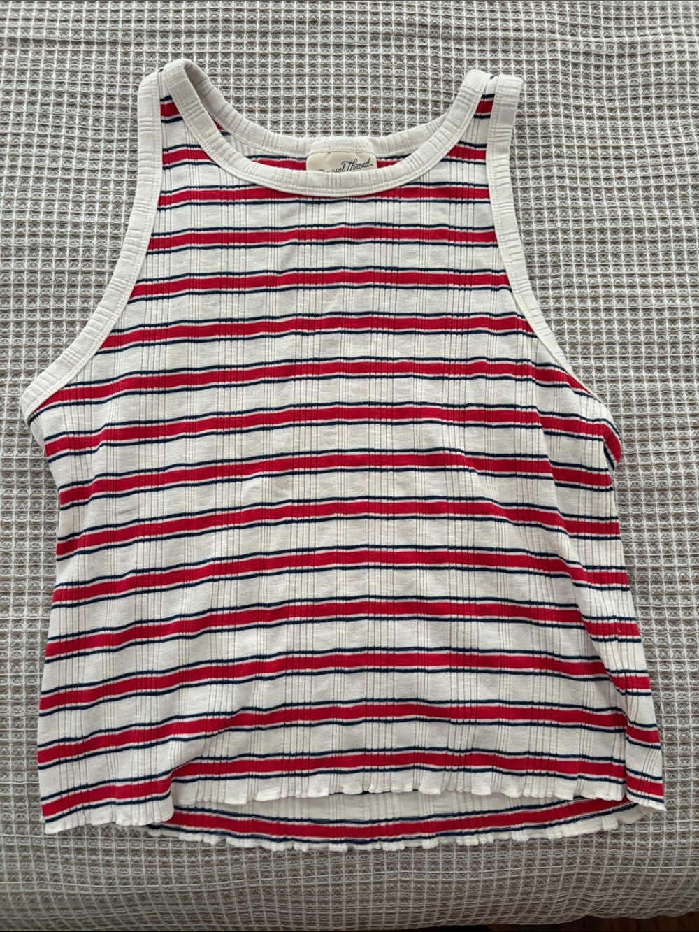 Striped Ribbed Tank Top - Red, Blue & White